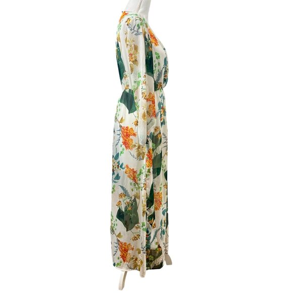 Floral Maxi Dress With Long Sleeves & Elastic Waist New Look Size S White/Multi - Picture 4 of 12
